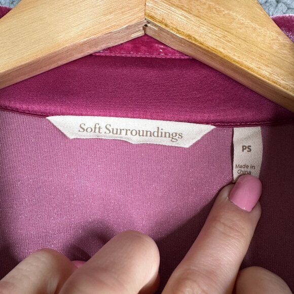 Soft Surrounding Top Womens SP Berry Pink Boyfriend Fit Buton Down Loose Velvet - Picture 10 of 11